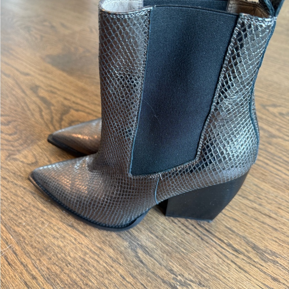 All Saints Charcoal Snakeskin Heeled Boots